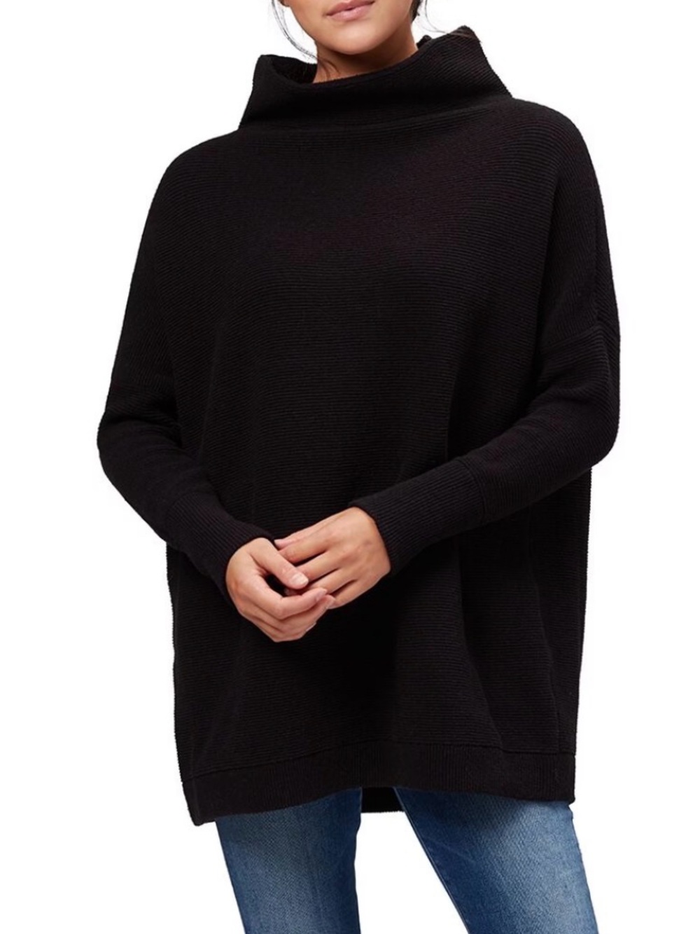 Free People Ottoman Oversized Slouchy Ribbed Sweater Minimalist Black Size Small